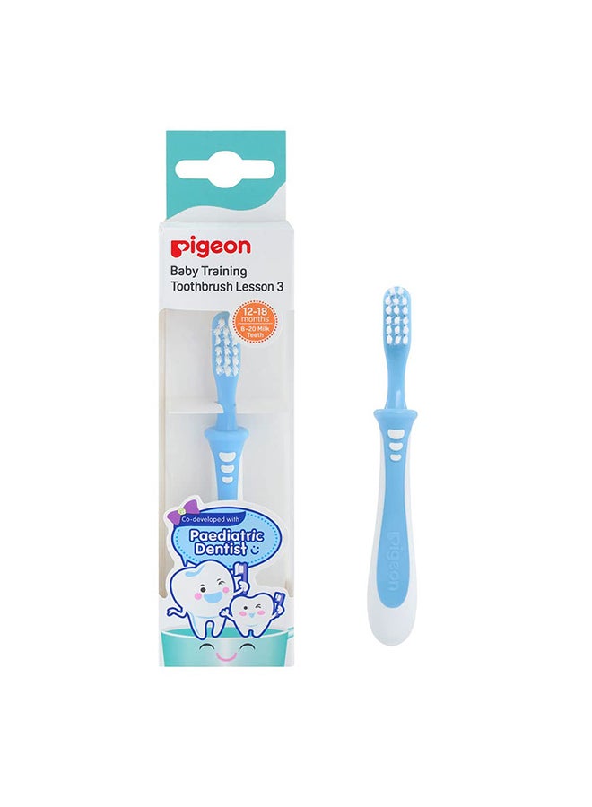 Pigeon Lesson 3 Training Toothbrush, 12+ M – Blue/White